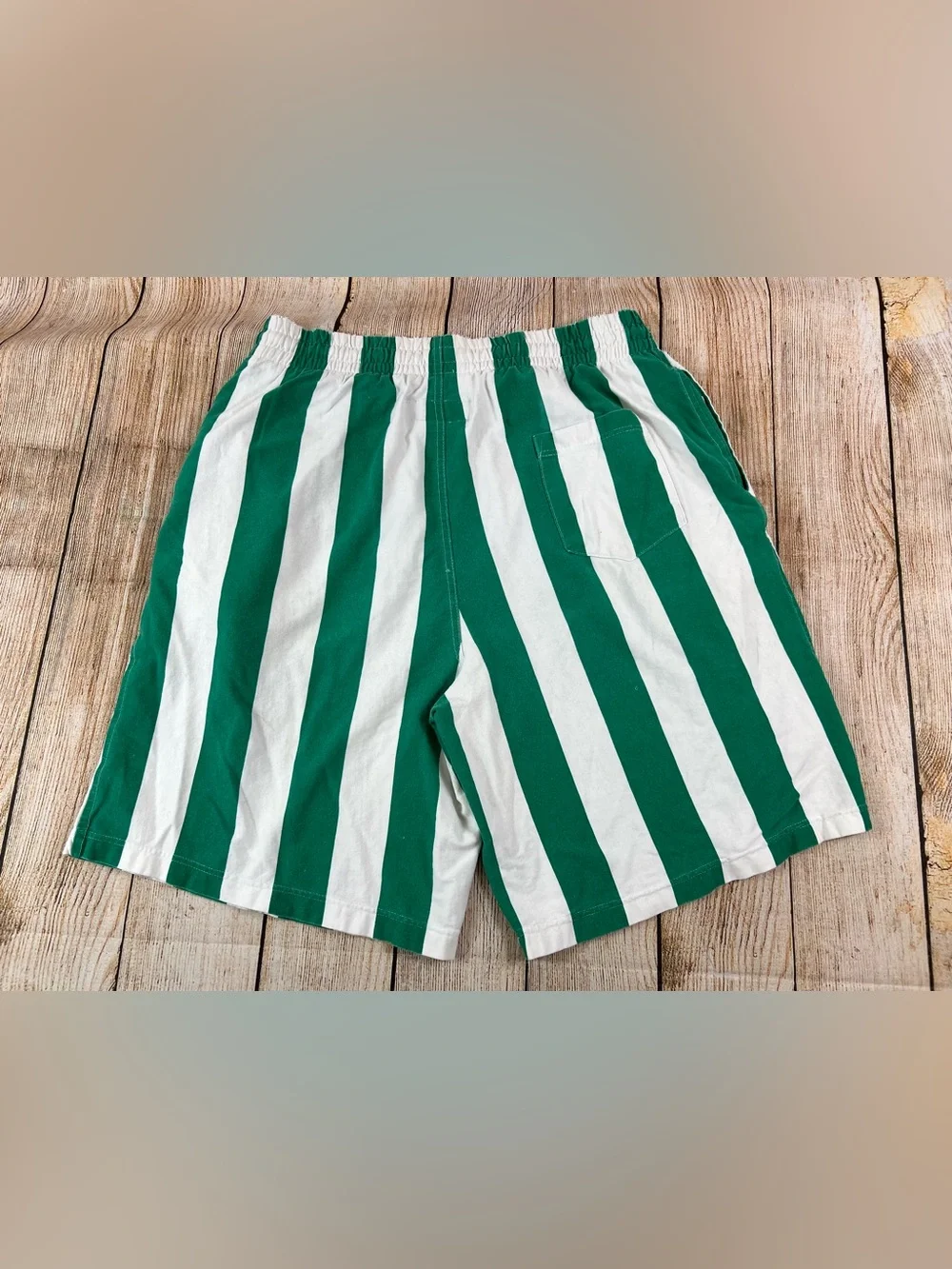 Vintage 1993 B.U.M equipment Cotton Striped Shorts Green White Size Medium
